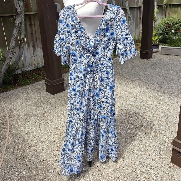 Nwot Misa Los ANGELES Floral Blue and White Women's Dress 0 - Picture 2 of 15